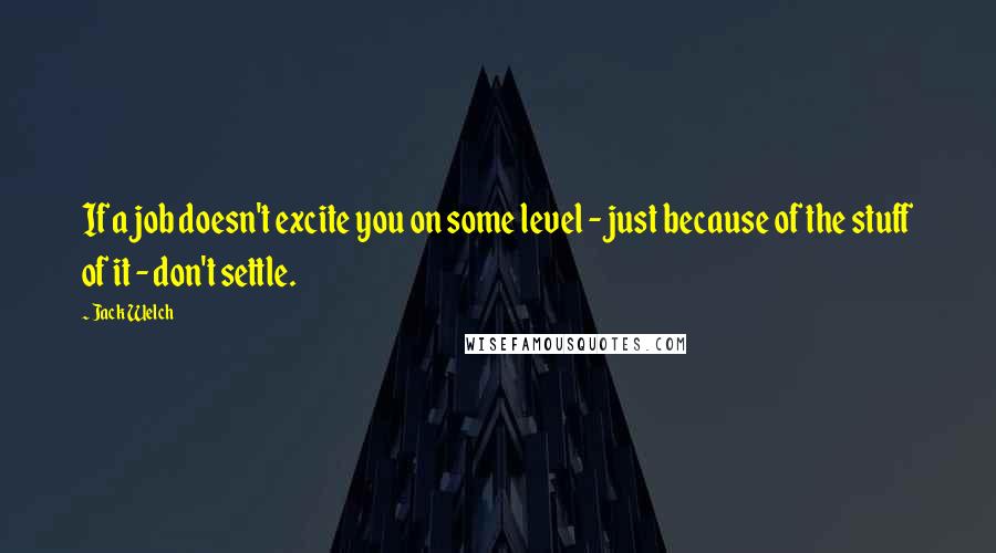 Jack Welch Quotes: If a job doesn't excite you on some level - just because of the stuff of it - don't settle.