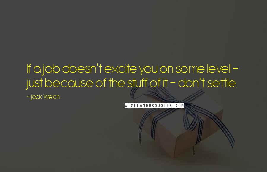 Jack Welch Quotes: If a job doesn't excite you on some level - just because of the stuff of it - don't settle.