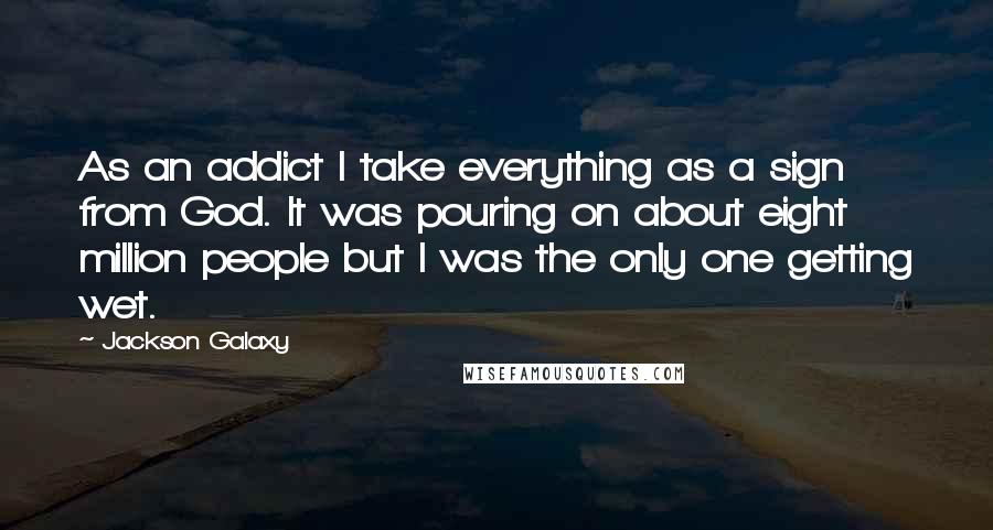 Jackson Galaxy Quotes: As an addict I take everything as a sign from God. It was pouring on about eight million people but I was the only one getting wet.