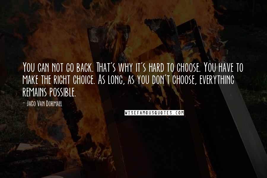 Jaco Van Dormael Quotes: You can not go back. That's why it's hard to choose. You have to make the right choice. As long, as you don't choose, everything remains possible.