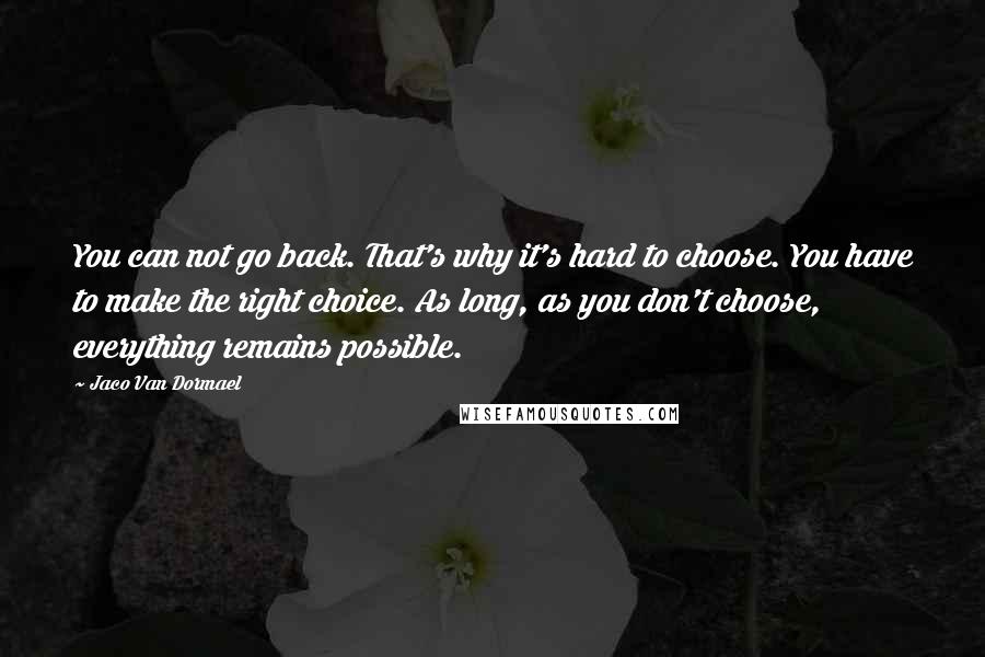 Jaco Van Dormael Quotes: You can not go back. That's why it's hard to choose. You have to make the right choice. As long, as you don't choose, everything remains possible.