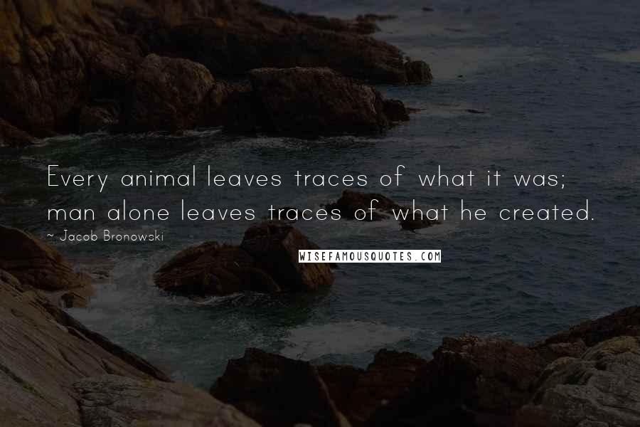 Jacob Bronowski Quotes: Every animal leaves traces of what it was; man alone leaves traces of what he created.