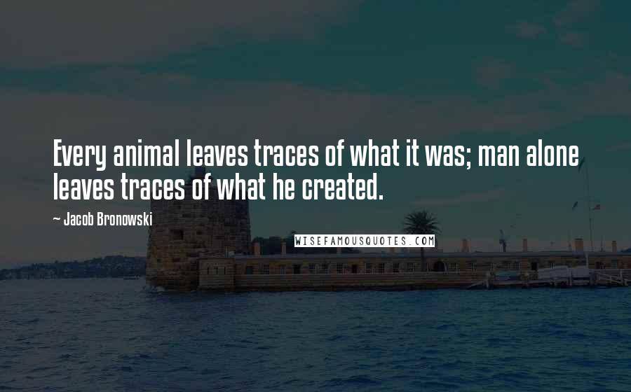 Jacob Bronowski Quotes: Every animal leaves traces of what it was; man alone leaves traces of what he created.