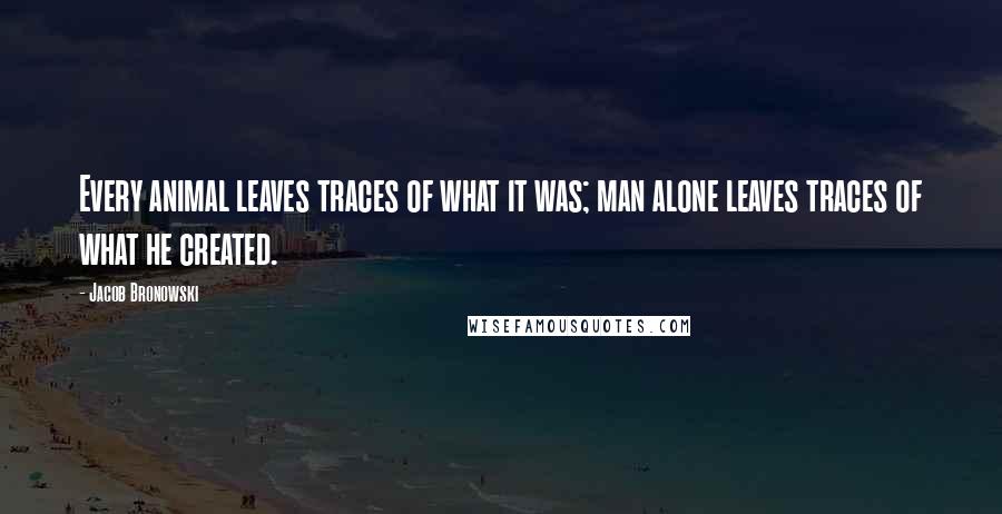 Jacob Bronowski Quotes: Every animal leaves traces of what it was; man alone leaves traces of what he created.