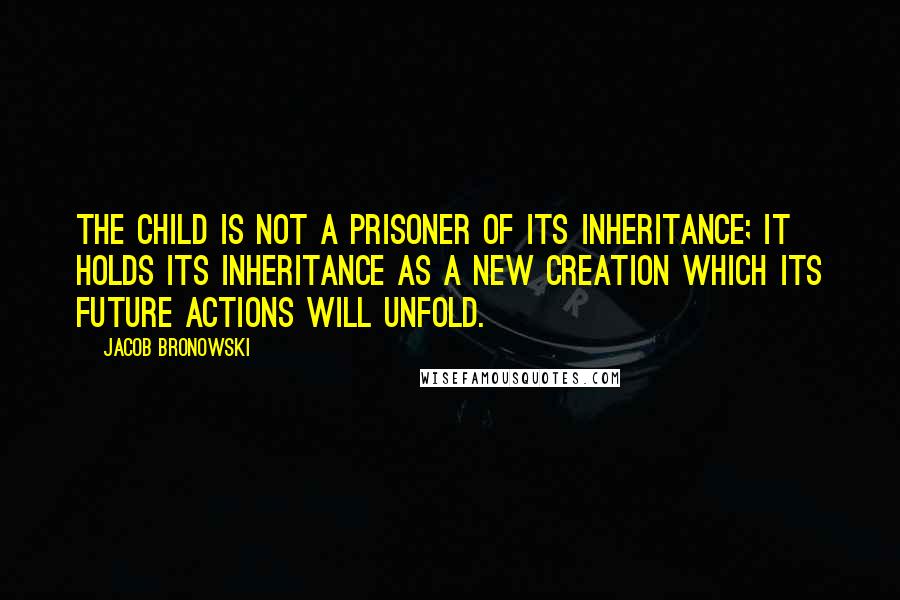 Jacob Bronowski Quotes: The child is not a prisoner of its inheritance; it holds its inheritance as a new creation which its future actions will unfold.