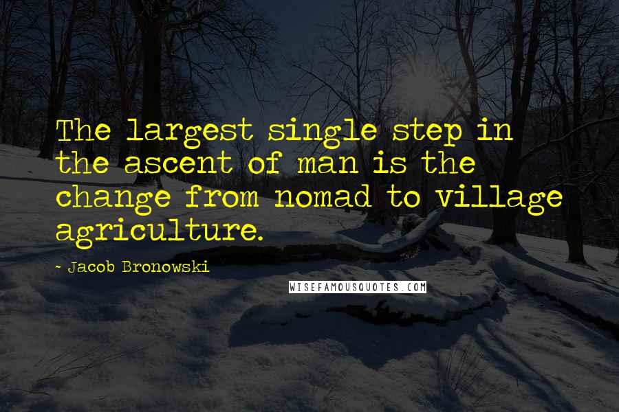 Jacob Bronowski Quotes: The largest single step in the ascent of man is the change from nomad to village agriculture.