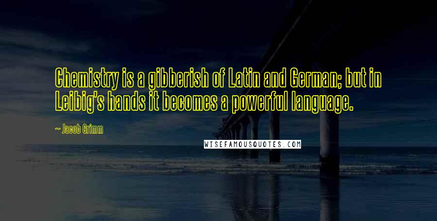 Jacob Grimm Quotes: Chemistry is a gibberish of Latin and German; but in Leibig's hands it becomes a powerful language.