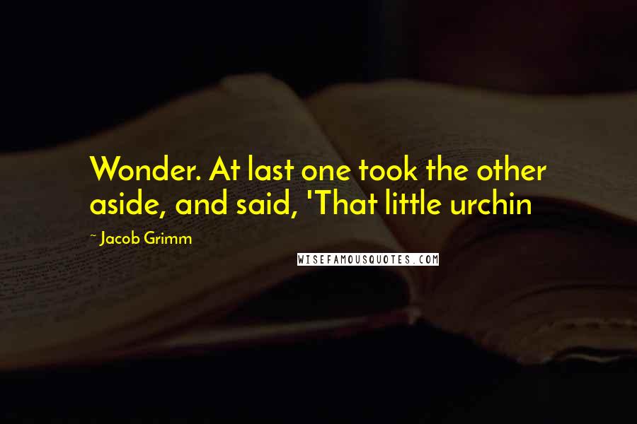 Jacob Grimm Quotes: Wonder. At last one took the other aside, and said, 'That little urchin