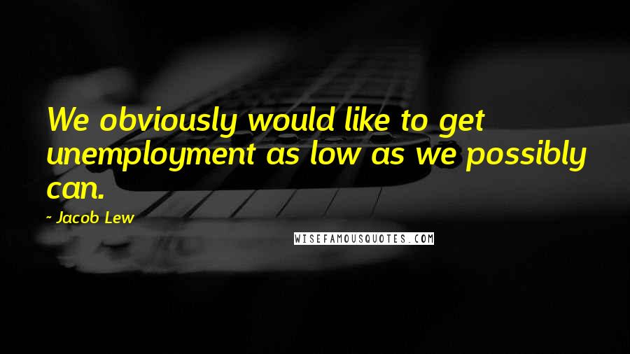 Jacob Lew Quotes: We obviously would like to get unemployment as low as we possibly can.