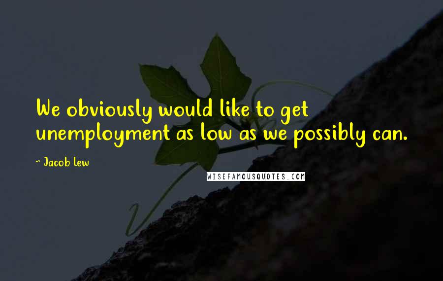 Jacob Lew Quotes: We obviously would like to get unemployment as low as we possibly can.