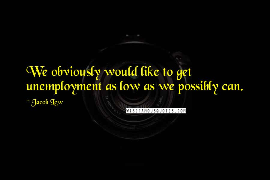 Jacob Lew Quotes: We obviously would like to get unemployment as low as we possibly can.