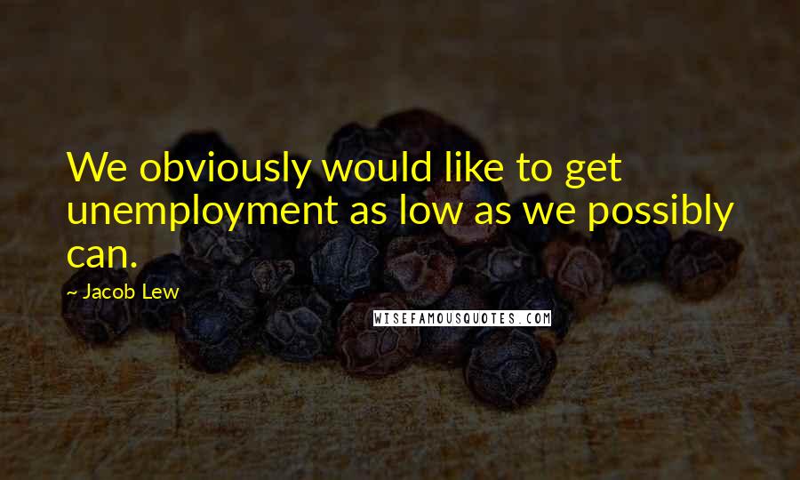 Jacob Lew Quotes: We obviously would like to get unemployment as low as we possibly can.