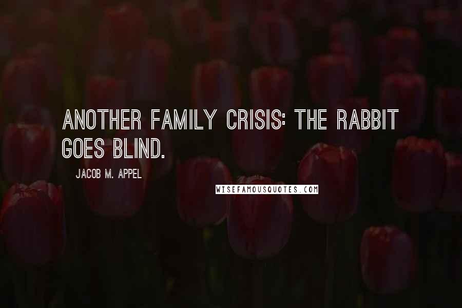 Jacob M. Appel Quotes: Another family crisis: The rabbit goes blind.