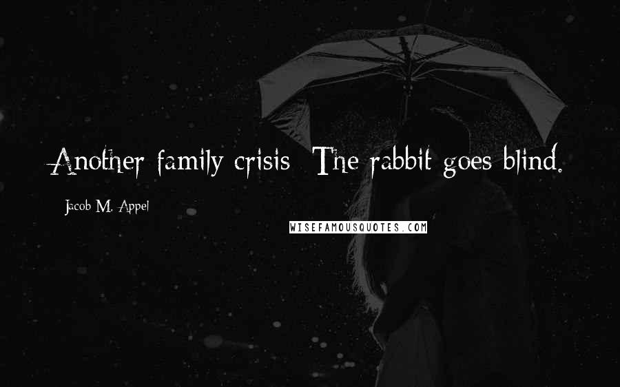 Jacob M. Appel Quotes: Another family crisis: The rabbit goes blind.