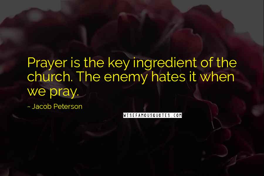 Jacob Peterson Quotes: Prayer is the key ingredient of the church. The enemy hates it when we pray.