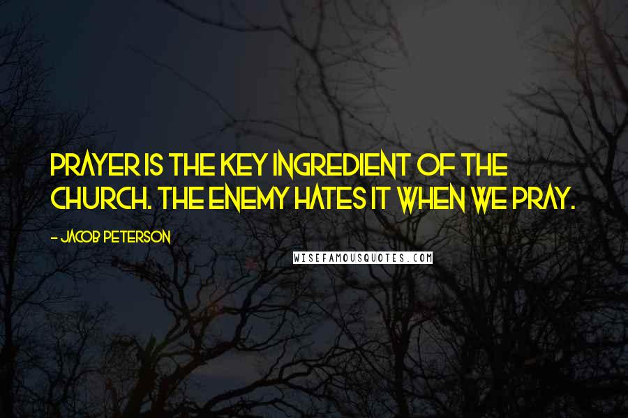 Jacob Peterson Quotes: Prayer is the key ingredient of the church. The enemy hates it when we pray.