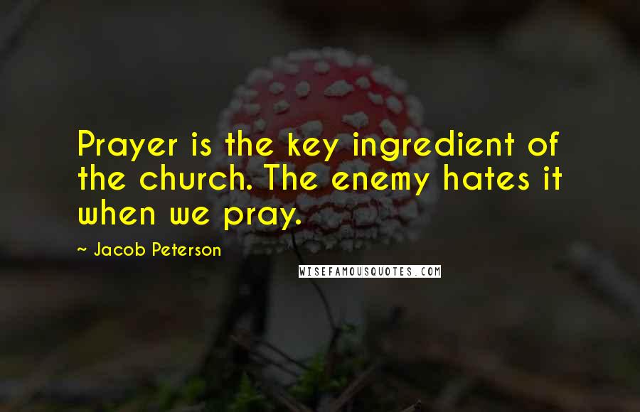 Jacob Peterson Quotes: Prayer is the key ingredient of the church. The enemy hates it when we pray.
