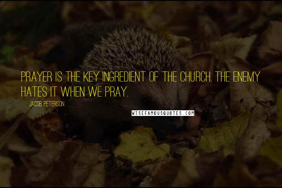 Jacob Peterson Quotes: Prayer is the key ingredient of the church. The enemy hates it when we pray.