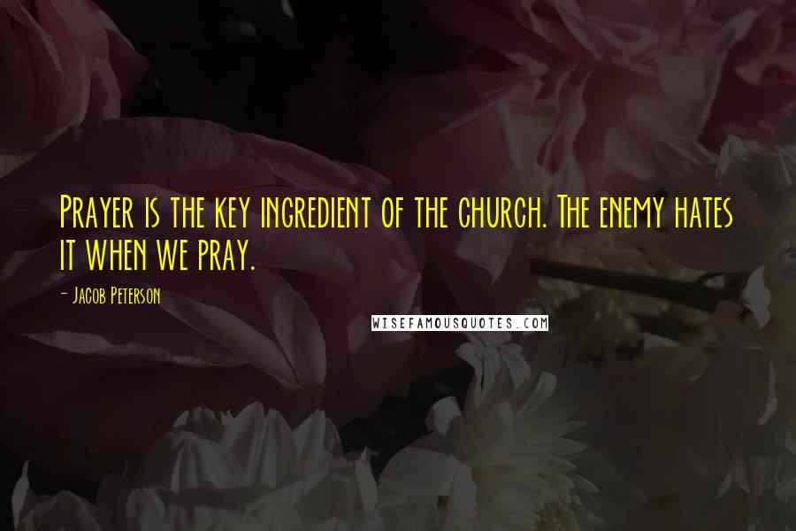 Jacob Peterson Quotes: Prayer is the key ingredient of the church. The enemy hates it when we pray.