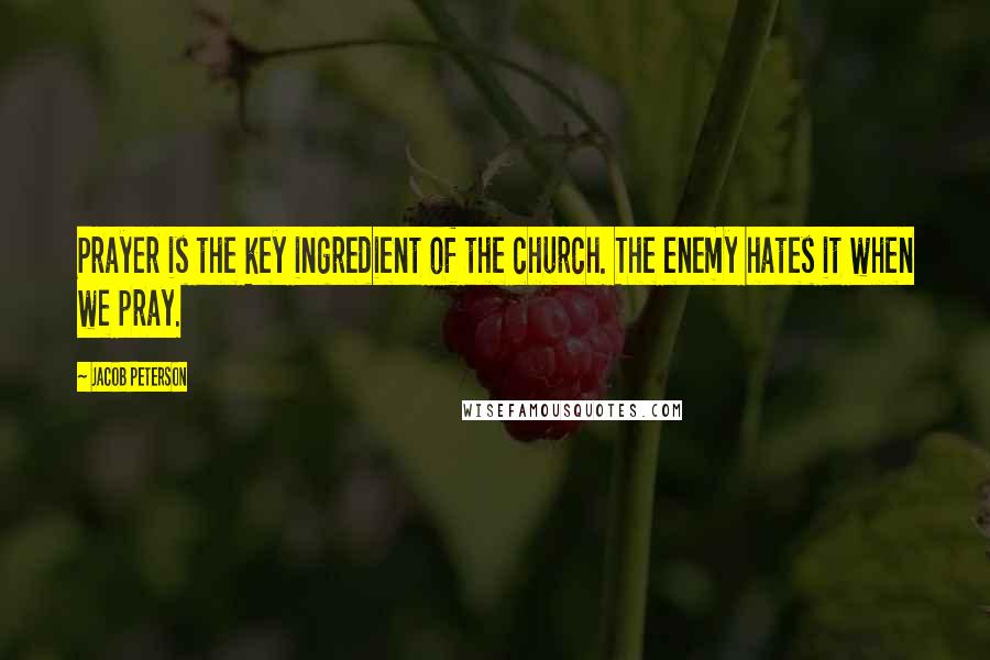 Jacob Peterson Quotes: Prayer is the key ingredient of the church. The enemy hates it when we pray.