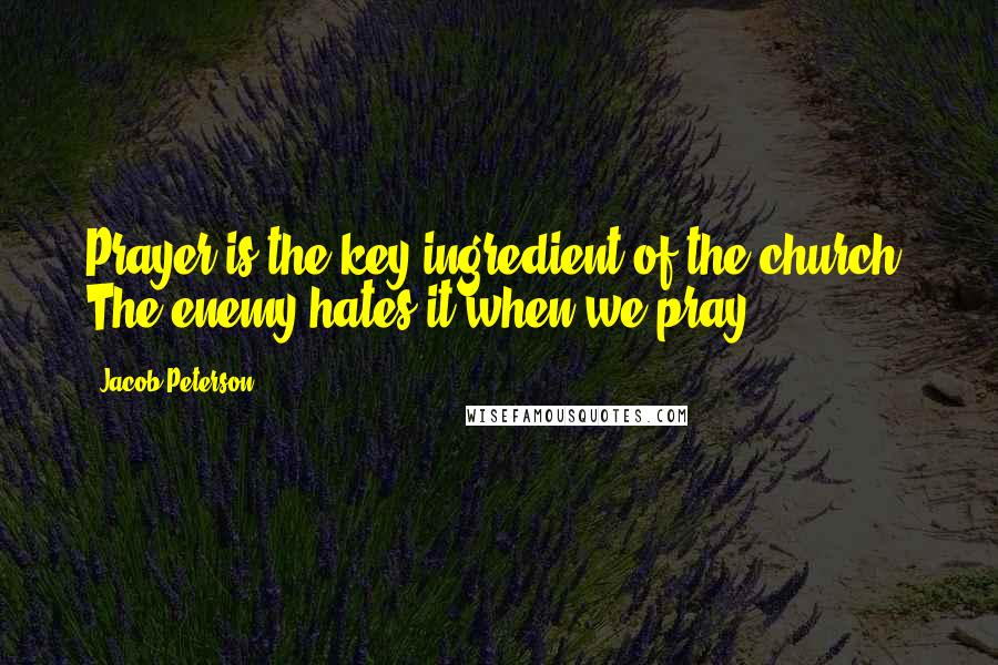 Jacob Peterson Quotes: Prayer is the key ingredient of the church. The enemy hates it when we pray.