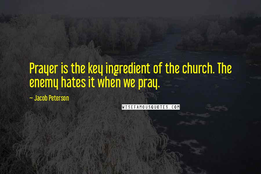 Jacob Peterson Quotes: Prayer is the key ingredient of the church. The enemy hates it when we pray.