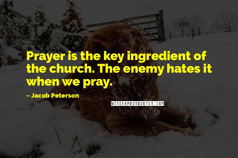 Jacob Peterson Quotes: Prayer is the key ingredient of the church. The enemy hates it when we pray.