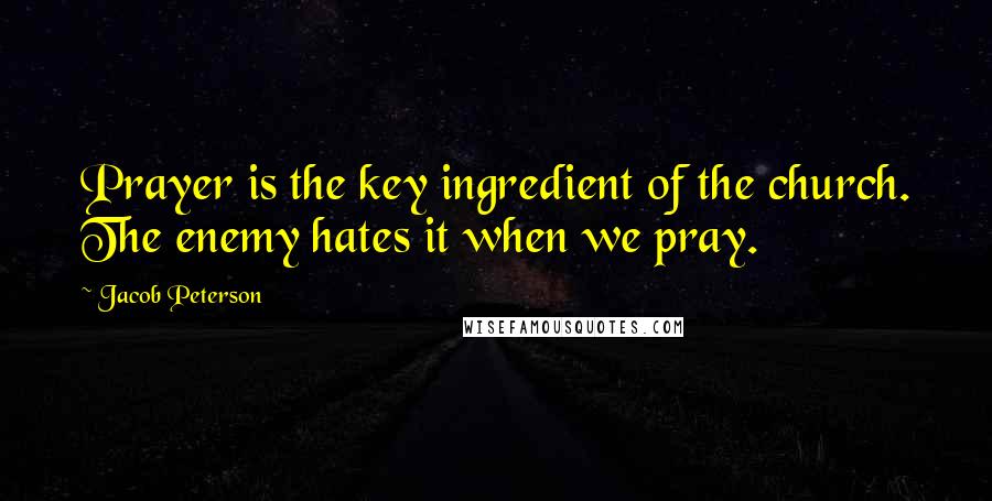 Jacob Peterson Quotes: Prayer is the key ingredient of the church. The enemy hates it when we pray.