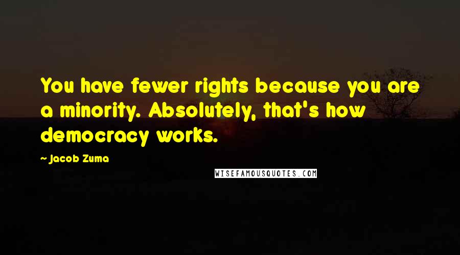 Jacob Zuma Quotes: You have fewer rights because you are a minority. Absolutely, that's how democracy works.