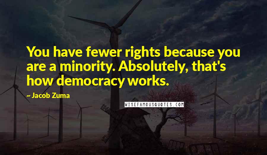 Jacob Zuma Quotes: You have fewer rights because you are a minority. Absolutely, that's how democracy works.
