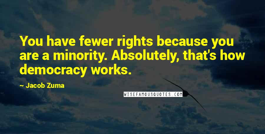 Jacob Zuma Quotes: You have fewer rights because you are a minority. Absolutely, that's how democracy works.