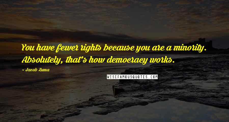 Jacob Zuma Quotes: You have fewer rights because you are a minority. Absolutely, that's how democracy works.