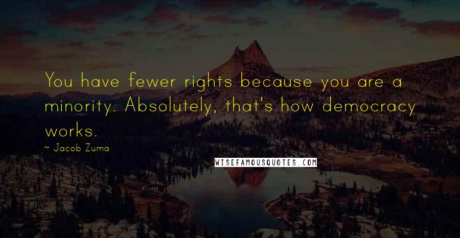 Jacob Zuma Quotes: You have fewer rights because you are a minority. Absolutely, that's how democracy works.