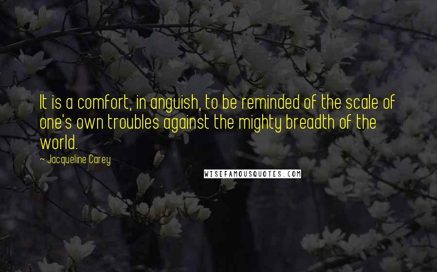 Jacqueline Carey Quotes: It is a comfort, in anguish, to be reminded of the scale of one's own troubles against the mighty breadth of the world.