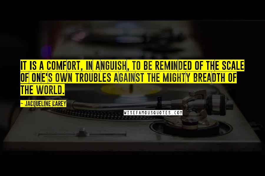 Jacqueline Carey Quotes: It is a comfort, in anguish, to be reminded of the scale of one's own troubles against the mighty breadth of the world.