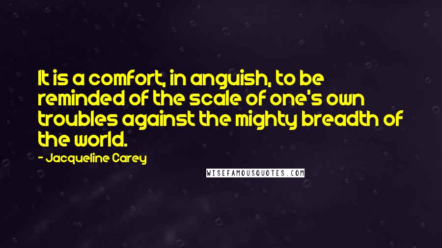 Jacqueline Carey Quotes: It is a comfort, in anguish, to be reminded of the scale of one's own troubles against the mighty breadth of the world.