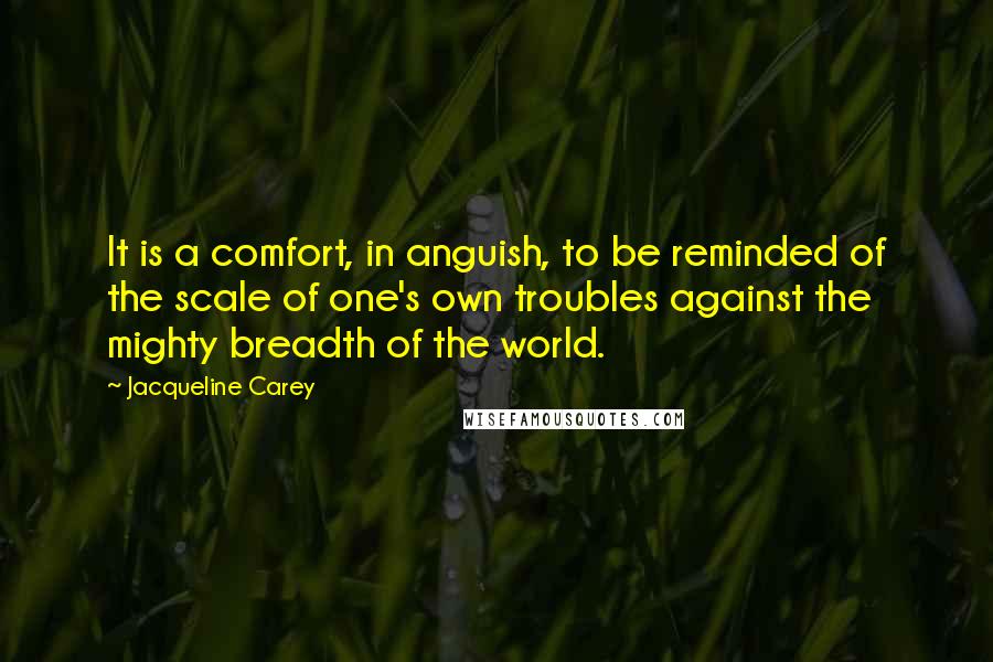 Jacqueline Carey Quotes: It is a comfort, in anguish, to be reminded of the scale of one's own troubles against the mighty breadth of the world.