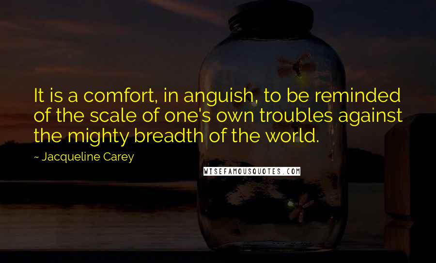 Jacqueline Carey Quotes: It is a comfort, in anguish, to be reminded of the scale of one's own troubles against the mighty breadth of the world.