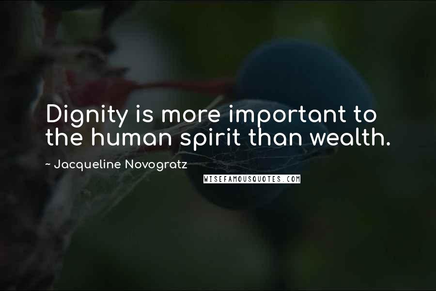 Jacqueline Novogratz Quotes: Dignity is more important to the human spirit than wealth.