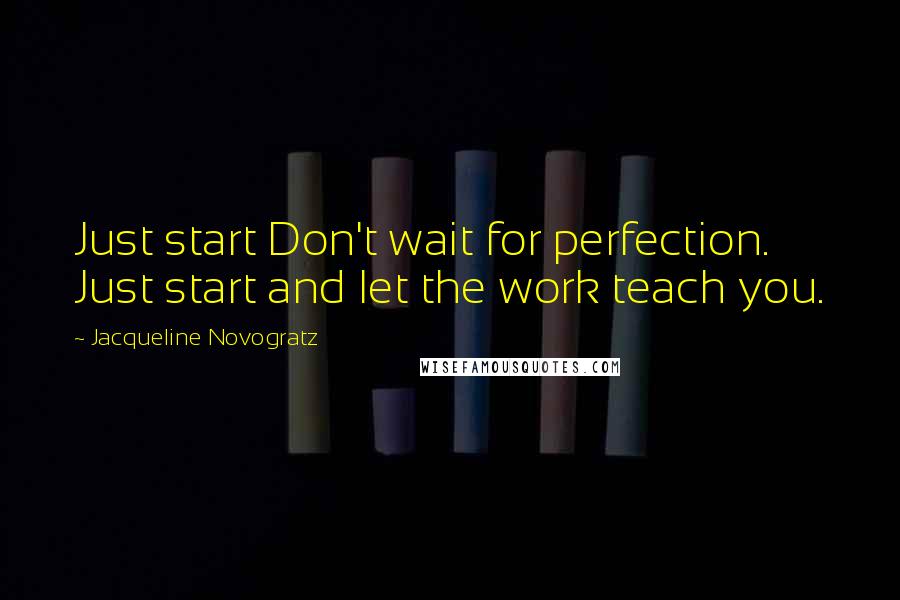 Jacqueline Novogratz Quotes: Just start Don't wait for perfection. Just start and let the work teach you.