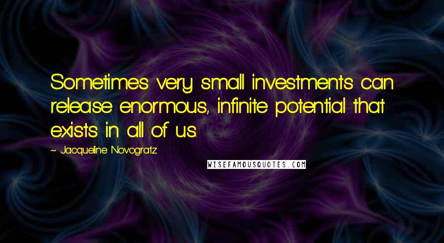 Jacqueline Novogratz Quotes: Sometimes very small investments can release enormous, infinite potential that exists in all of us.