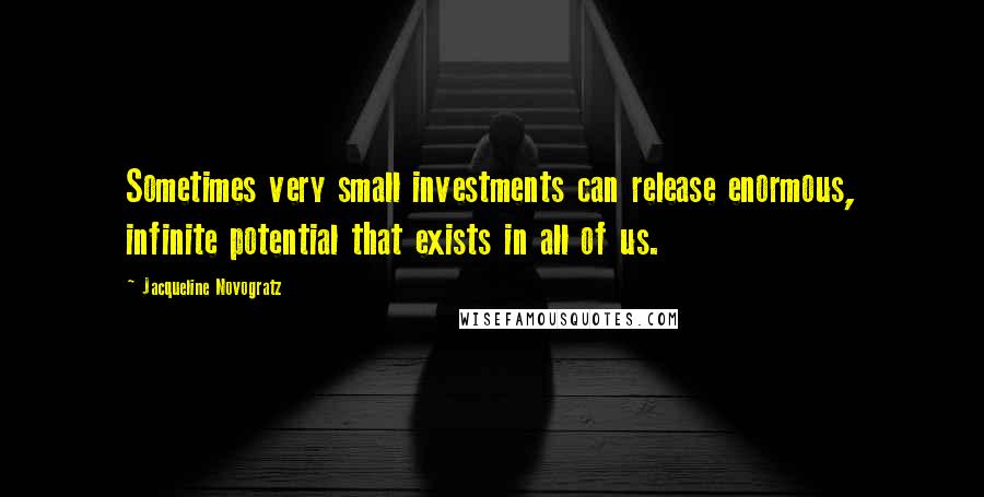 Jacqueline Novogratz Quotes: Sometimes very small investments can release enormous, infinite potential that exists in all of us.