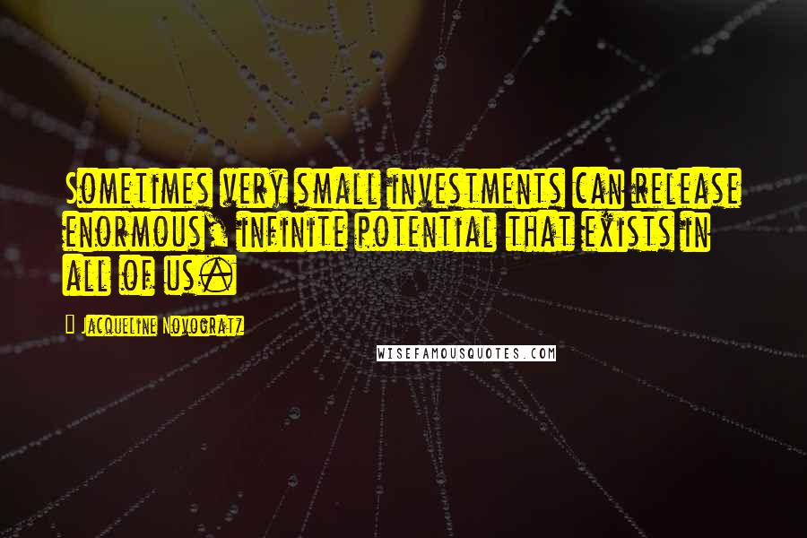 Jacqueline Novogratz Quotes: Sometimes very small investments can release enormous, infinite potential that exists in all of us.