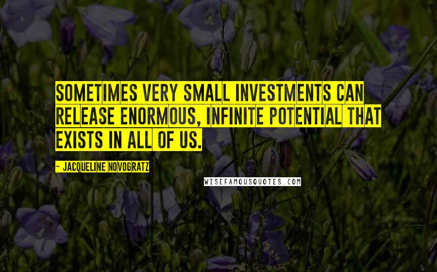 Jacqueline Novogratz Quotes: Sometimes very small investments can release enormous, infinite potential that exists in all of us.