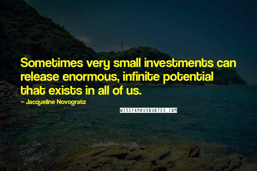 Jacqueline Novogratz Quotes: Sometimes very small investments can release enormous, infinite potential that exists in all of us.