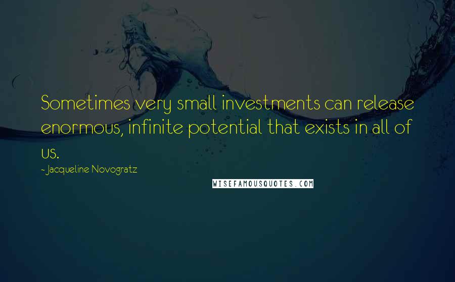 Jacqueline Novogratz Quotes: Sometimes very small investments can release enormous, infinite potential that exists in all of us.