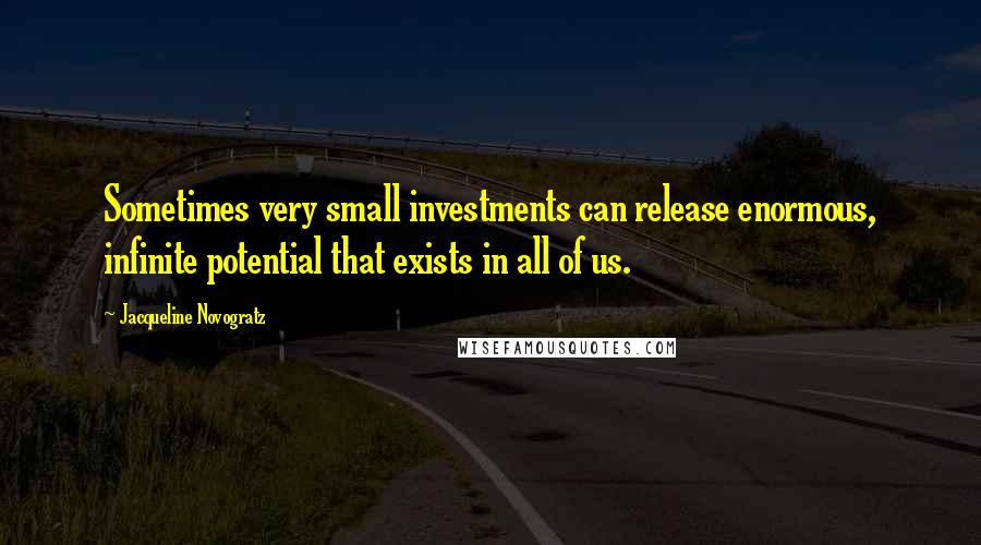 Jacqueline Novogratz Quotes: Sometimes very small investments can release enormous, infinite potential that exists in all of us.