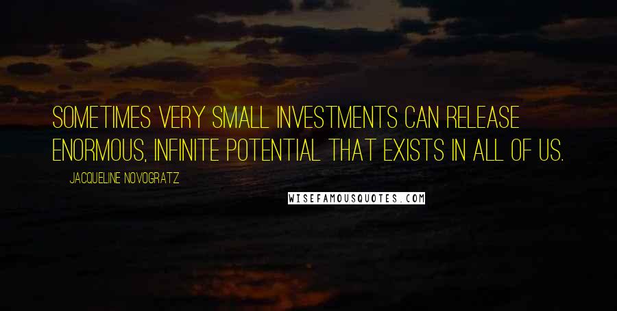 Jacqueline Novogratz Quotes: Sometimes very small investments can release enormous, infinite potential that exists in all of us.