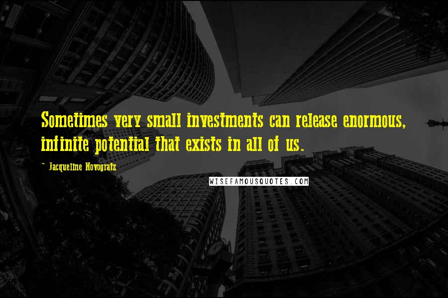 Jacqueline Novogratz Quotes: Sometimes very small investments can release enormous, infinite potential that exists in all of us.