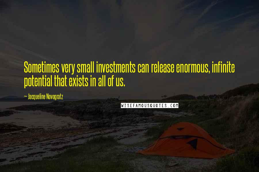 Jacqueline Novogratz Quotes: Sometimes very small investments can release enormous, infinite potential that exists in all of us.